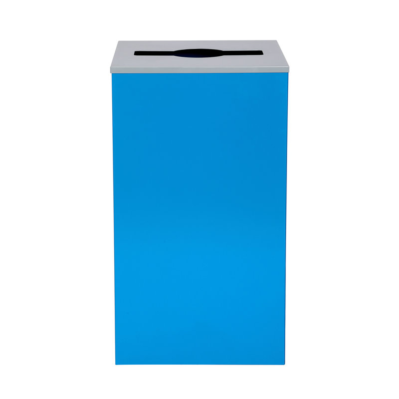 Poubelle en acier 29 gallons avec couvercle à ouverture mixte, Bleu