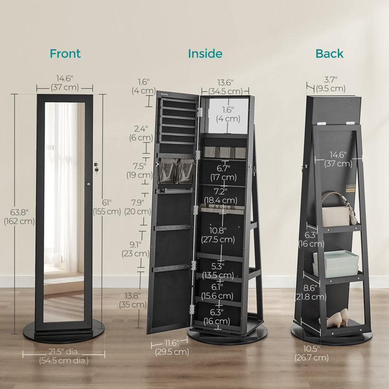 Armoire à bijoux avec miroir, Black