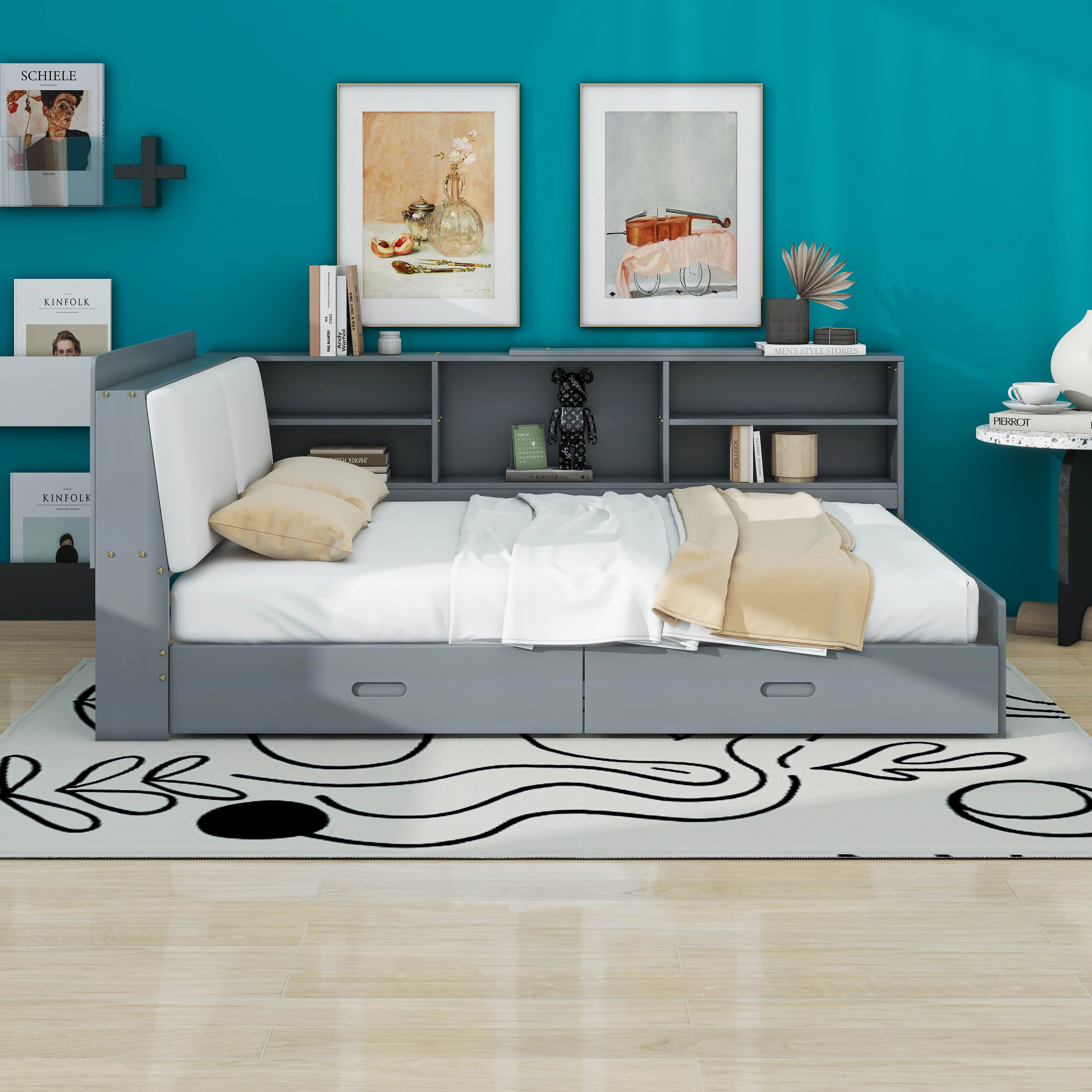Lark Manor Full Daybed Frame With Upholstered Storage Headboard And 2 Lark manor full daybed frame with upholstered storage headboard and 2