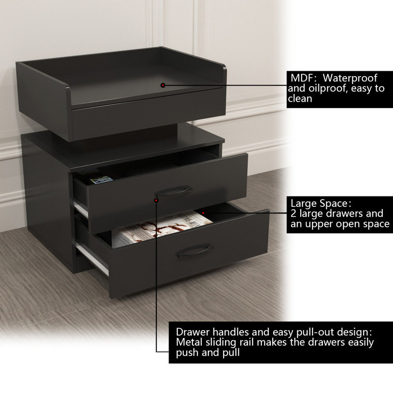 1 Set Nightstand with Adjustable LED Strip Light, 2-drawers, Large Storage Space, Suitable for Bedside Table, Coffee Table, Sofa Side Table or End Table for Study Desk