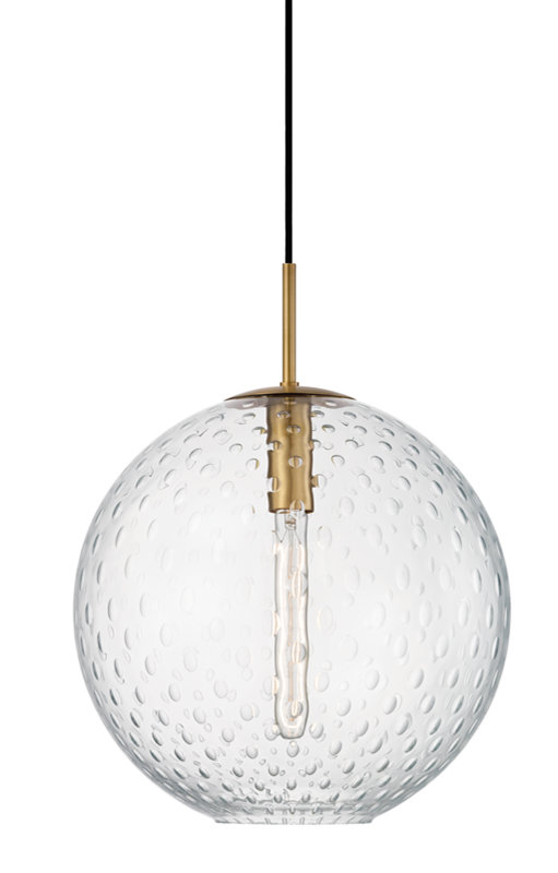 Rousseau 1 Light Pendant, Aged Brass, Clear, 19" H X 16" W X 16" D
