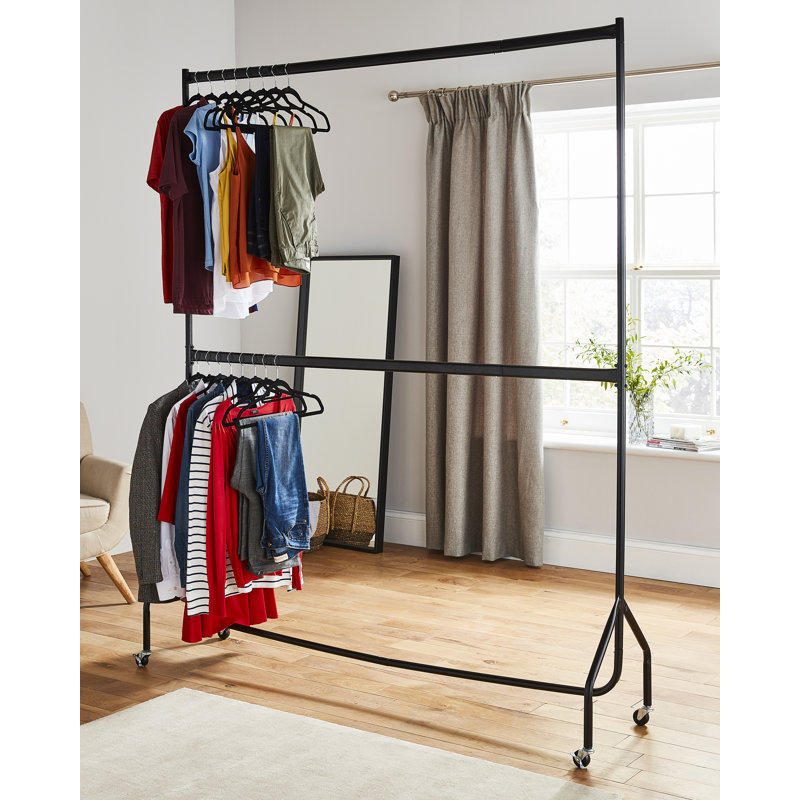 Heavy Duty Wardrobe Hanging Rail Black Wayfair Basics™ Two Tier