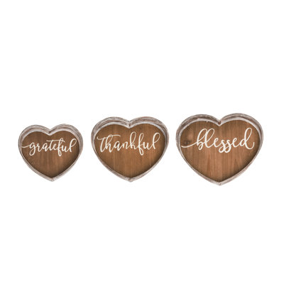  Metal 14.63 in. Brown Valentines Day Grateful Thankful Blessed Heart Trays Set of 3