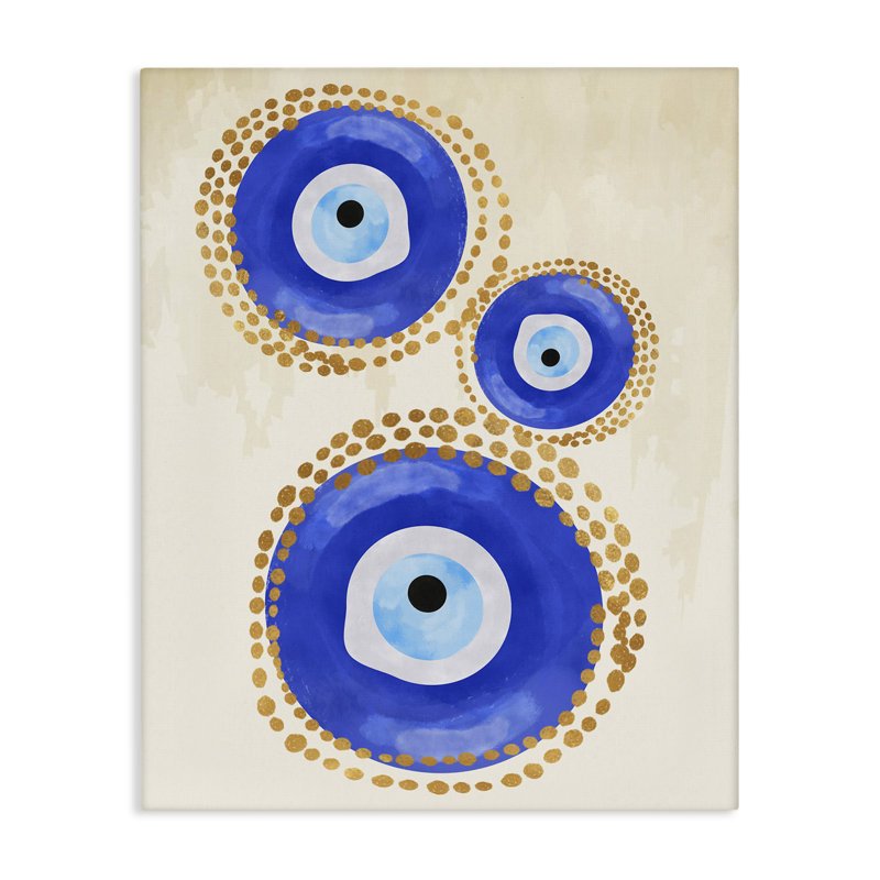 «Round Smart Evil Eye», motif lustré à pois par Two Smart Blondes - peinture sur toile, H 30 po x l 24 po x P 1,5 po