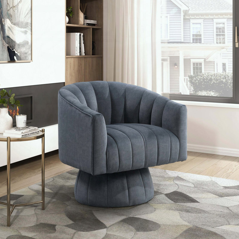 Fauteuil demi-tonneau pivotant en velours gris foncé, Gris foncé