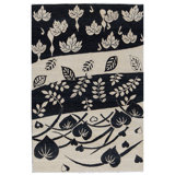 Hand-Knotted High-Quality Black and Ivory Area Rug