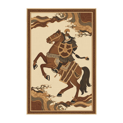 Soft Plush Dunmire Shielded Horseman Classic Oriental Area Rug in Brown – LightBrown Binding