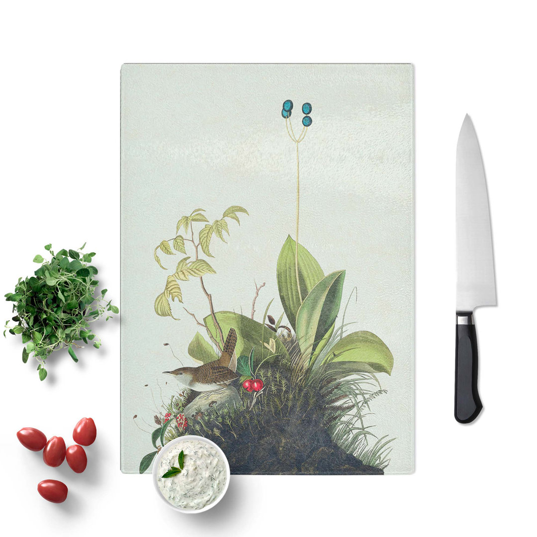 Tempered Glass Wood Wren by John James Audubon Chopping Board