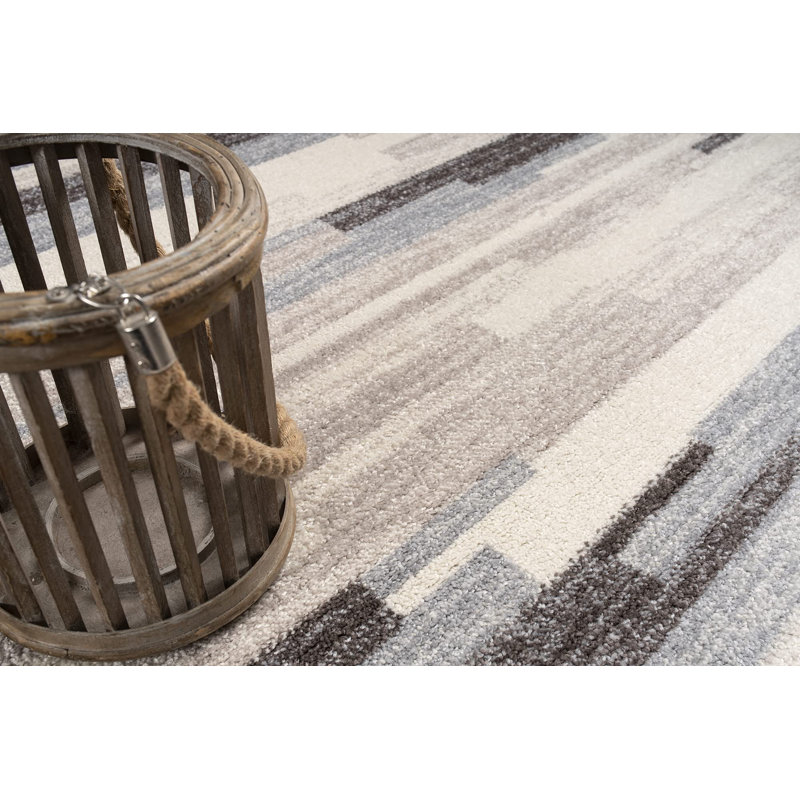 Abstract Cream/Beige Area Rug, Rectangle 2'7" x 9'10"