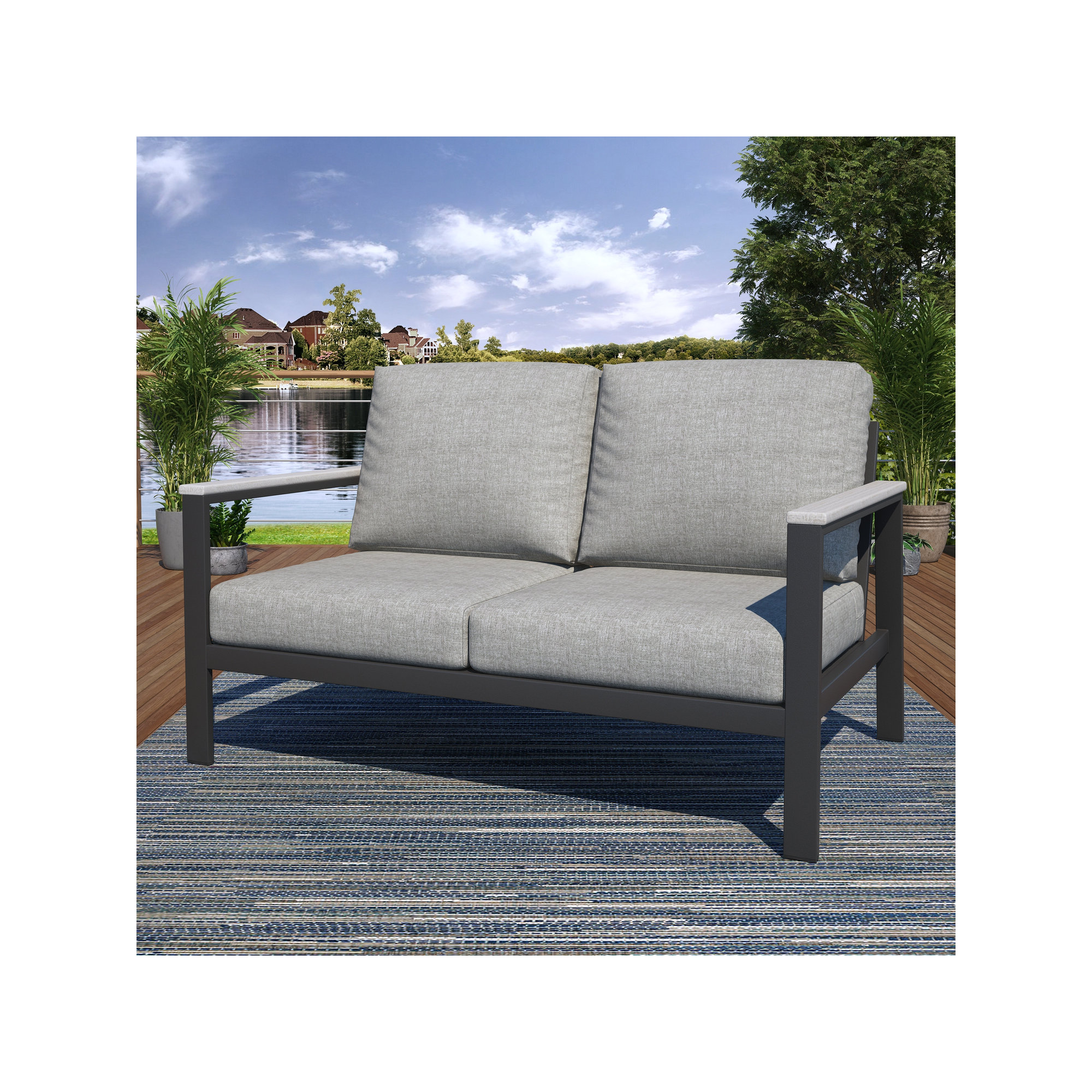 Townsend 55" Wide Outdoor Loveseat with Sunbrella Cushions, Canvas Granite Sunbrella® Canvas