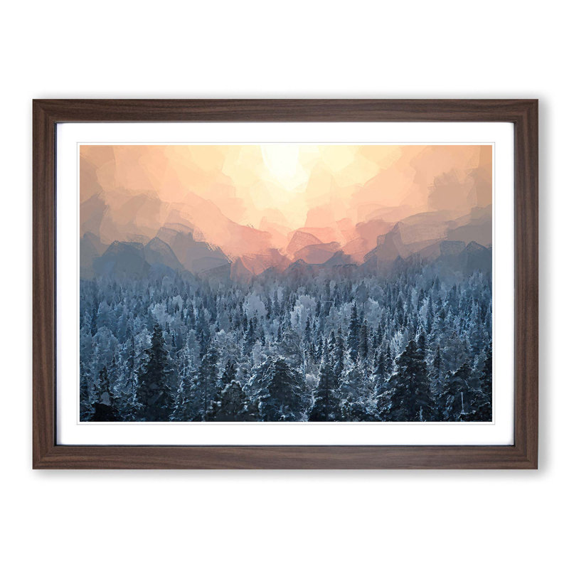 Sun High over Winter a Forest in Abstract - Picture Frame Graphic Art Print on MDF, 27cm H x 36cm W x 2cm D, Walnut Framed