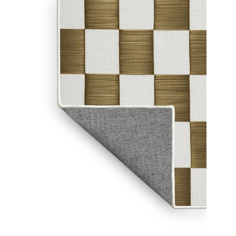 Machine Washable Checkered Beige Area Rug, Square 3'