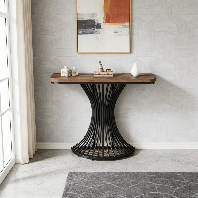 39" Console Table With Geometric Metal Base, Accent Sofa Table For Entryway Or Living Room