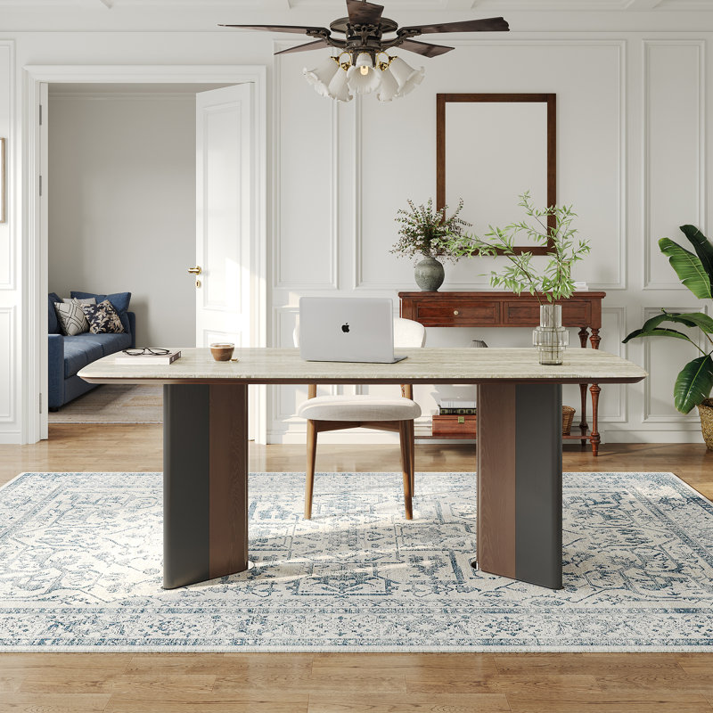 Bureau moderne rectangulaire 63 ", bureau en faux marbre avec plateau double