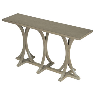 59.8'' Wooden Console Table With Veneer Top, Farmhouse Entryway Table With Rubber Wood Slender Curved Legs, Perfect For Living Room, Entryway, Hallway, Dining Spaces