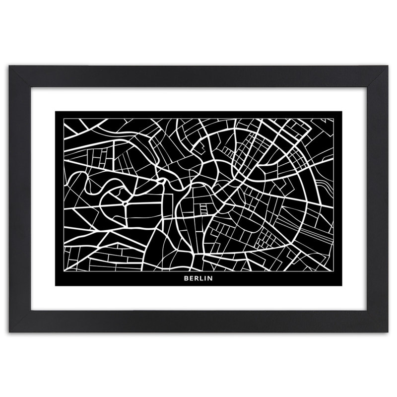 City Map Of Berlin - Single Picture Frame Print, Black, 70cm H x 100cm W