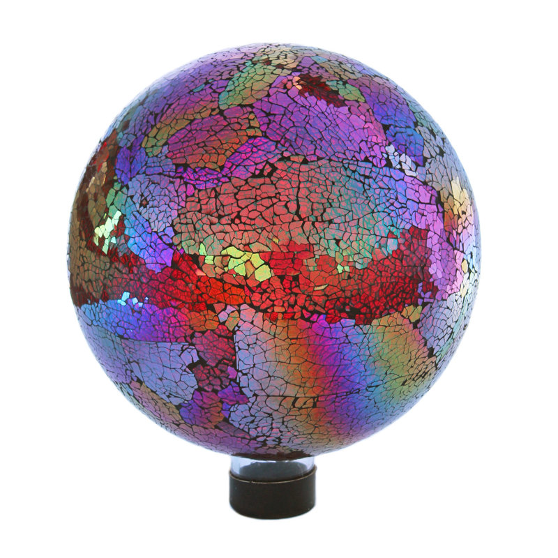Vibrant Mosaic Glass Gazing Globe in Red and Purple