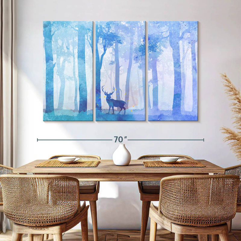 Aquarelle forêt de cerfs, H 42 po x l 65 po