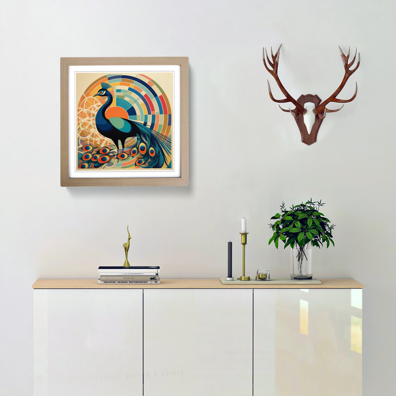 Peacock Constructivism - Framed Print, Oak