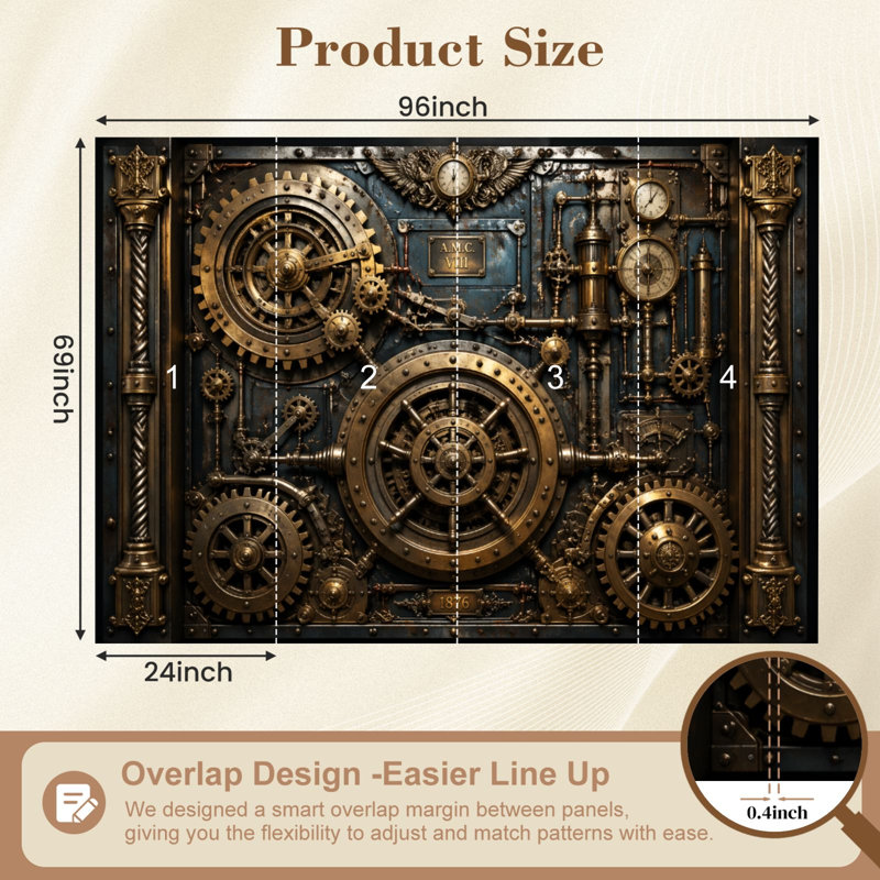 Papier peint adhésif autocollant Steampunk Industrial Gears Machines Bronze Accents, L 69 po x l 96 po