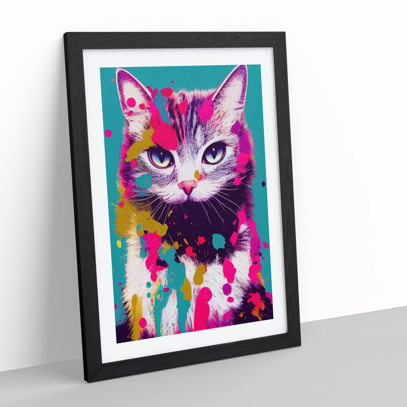 Cat Splashed In No.2 - Single Picture Frame Painting, 64cm H x 46cm W x 2cm D, Black