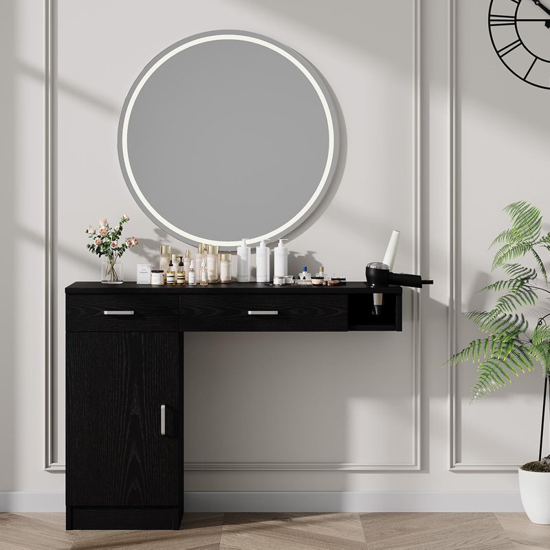 Thame Wall-mounted barber station with barber cabinet, without mirror, Black