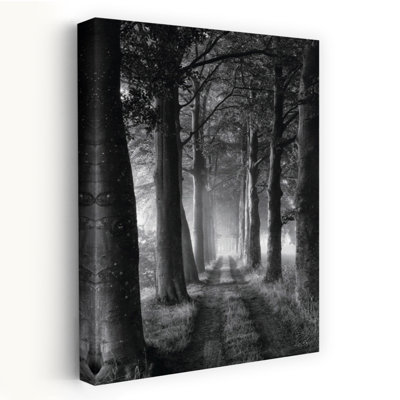 Chemin forestier abstrait, art contemporain de paysage de forêt