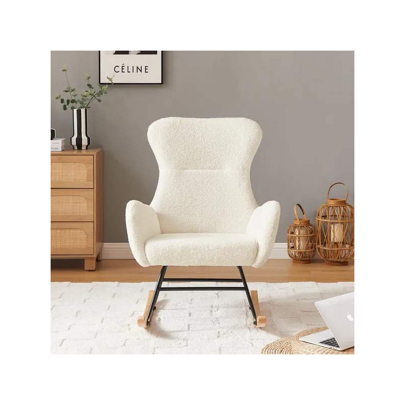 Chaise berçante en tissu blanc cassé