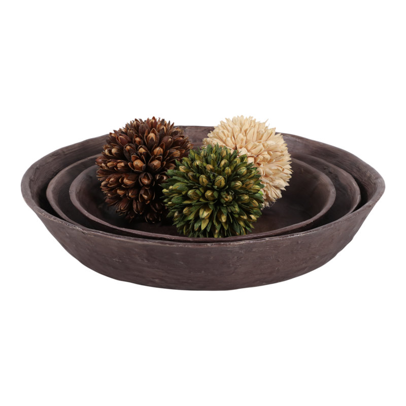 Bols décoratifs ronds classiques pour la décoration intérieure - Bols modernes parfaits pour la salle à manger, la mise en valeur d'une étagère ou l'accessoire de cuisine - Lot de 3, 17 po, 15 po et 12 po, brun