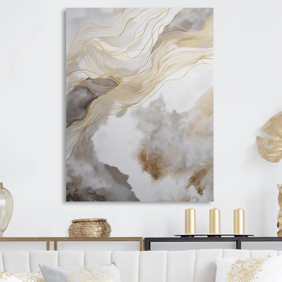 Gold and Grey Abstracted Line Artistry V - Minimalism Line Art Metal Wall Decor