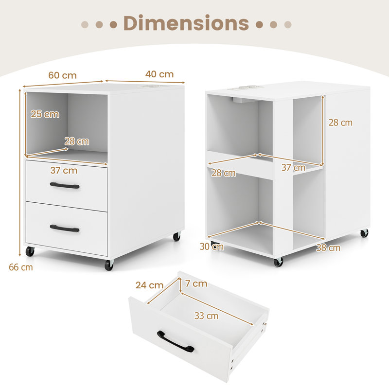 60cm W Manufactured Wood Bedside Table, White