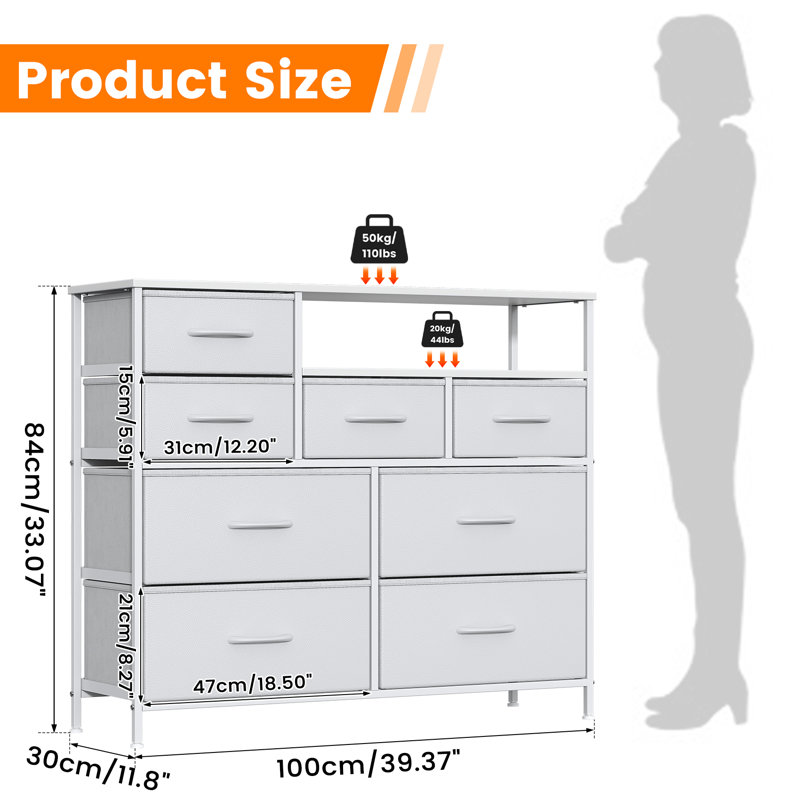 30 cm W Chest of 8 Drawers, White