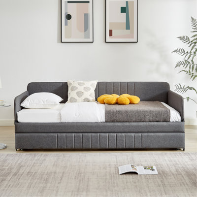Lit de jour simple avec couchette en gris, lit à structure de bruit en métal pour une chambre à coucher grise, salon moderne stable