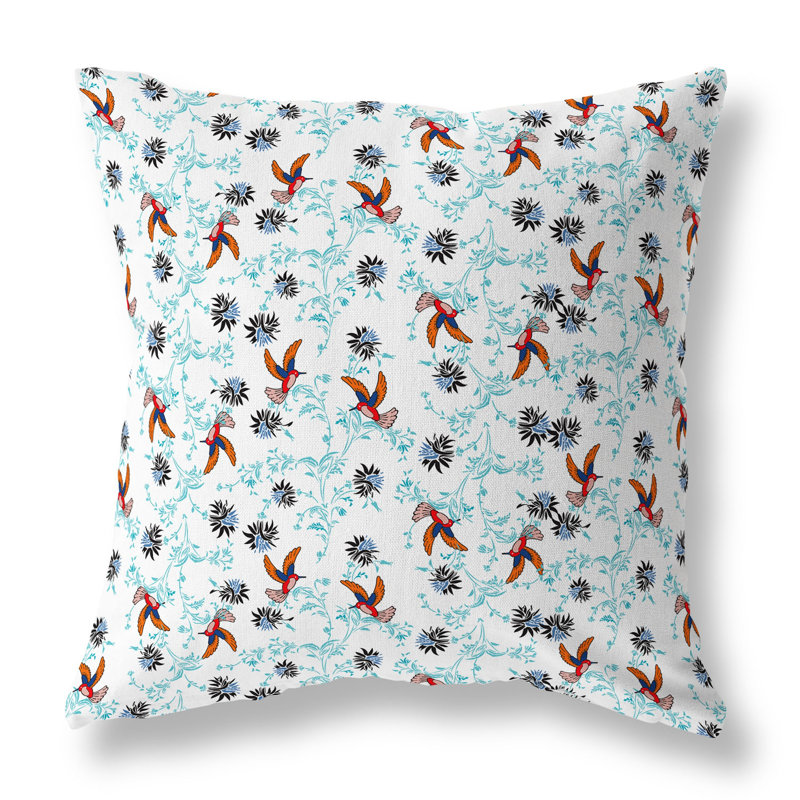 Coussin réversible Songbird Flora Parade, H 16 po x l 16 po, Blanc / orange / bleu sarcelle