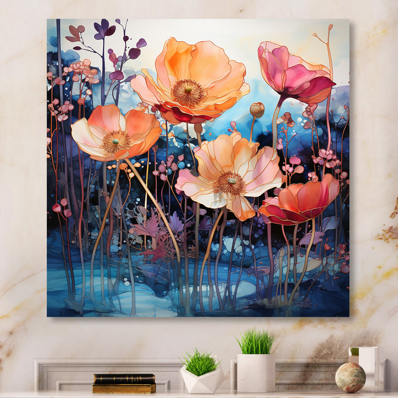 - Coquelicots, impressions murales en métal, H 24 po x l 24 po x P 1 po
