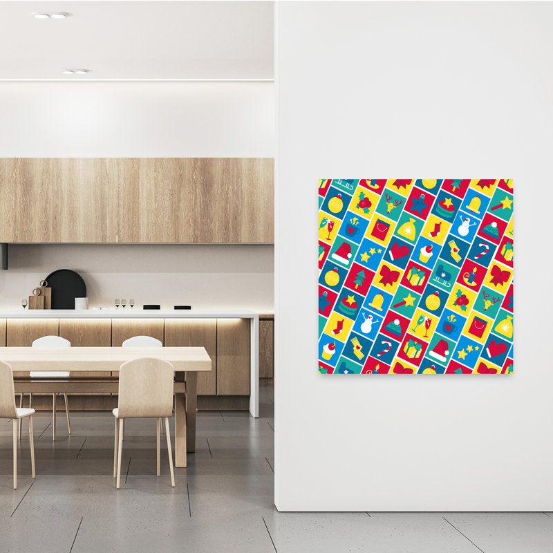 Motif festif de vacances coloré, arbre de Noël abstrait moderne, paysage d'hiver, impression d'art mural, 48" H x 48" W