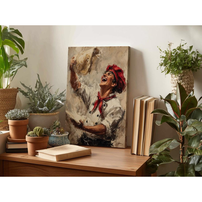 «Joyful Italian Chef», art sur toile: Décoration de cuisine impressionniste, H 24 po x l 16 po
