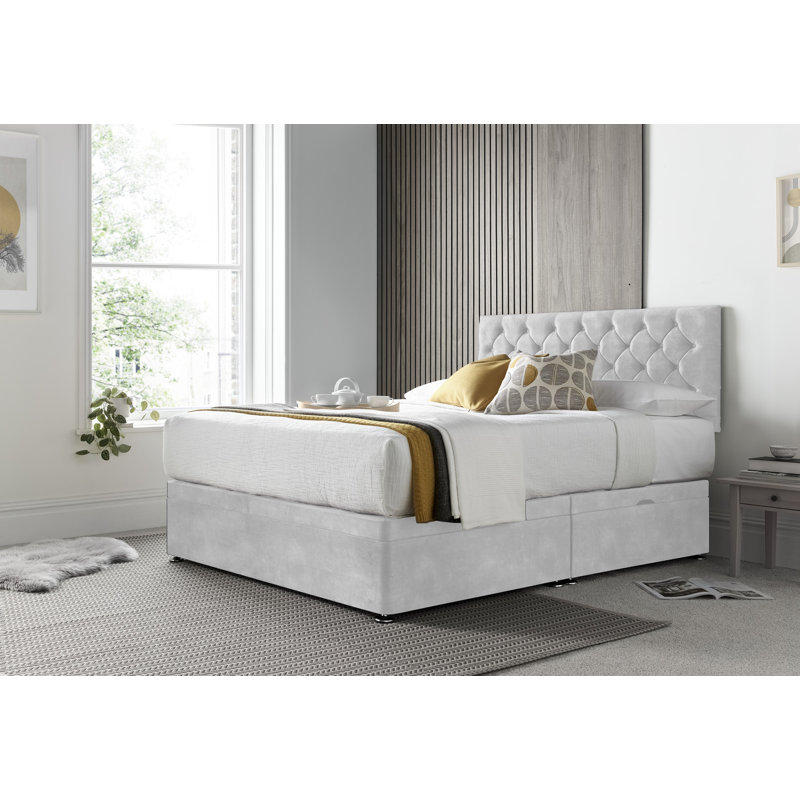 Florida Naple Divan Ottoman with Headboard on Struts, Silver, Double (4'6)