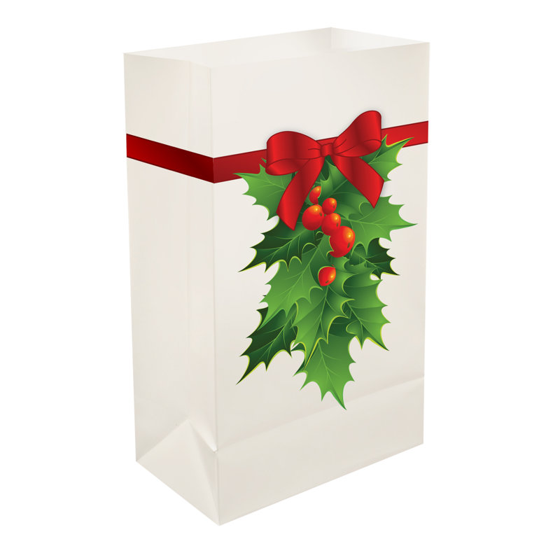 Holly Plastic Luminaria Bags - 12 Count