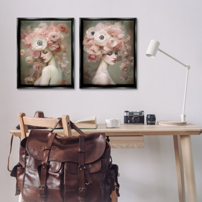 Coral Blush Female Figure 2 PC Framed Floater Canvas Set by RileyB