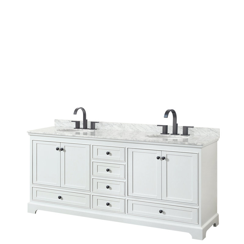 Ensemble de meuble-lavabo double 80 "Deborah, Blanc, Noir