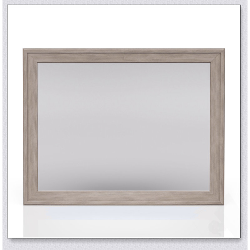 Miroir rectangulaire en bois avec finition couleur sable, verre biseauté et cadre en bois d'hévéa durable pour une décoration intérieure élégante.