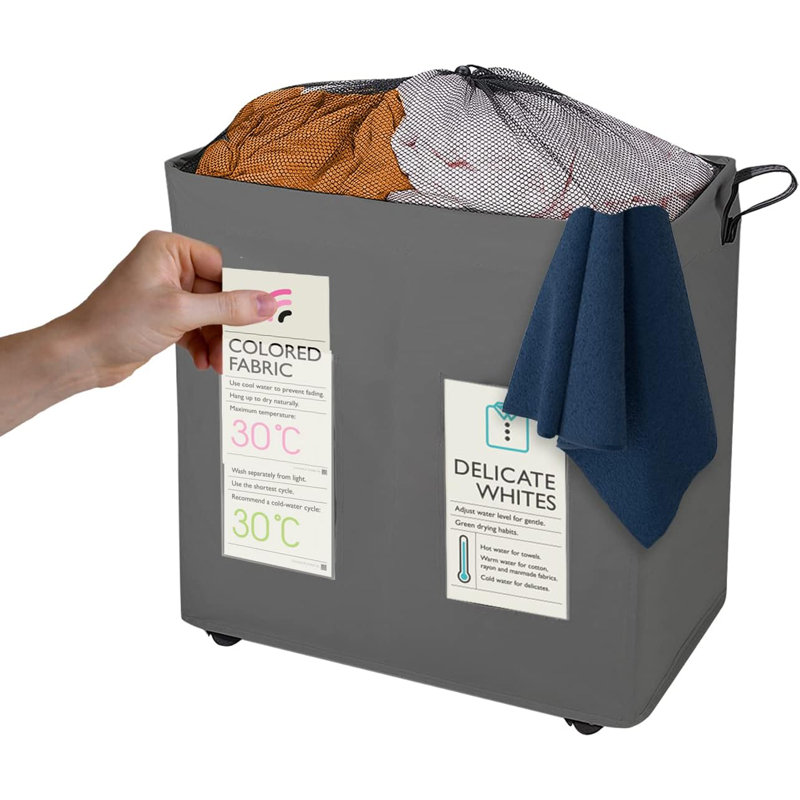 Fabric Rolling Laundry Basket with Handles, Grey