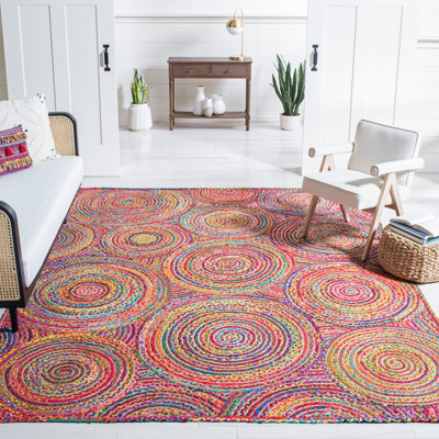 Tapis à motif géométrique tissé à plat à la main en jute / sisal / coton rouge / multicolore Herzig