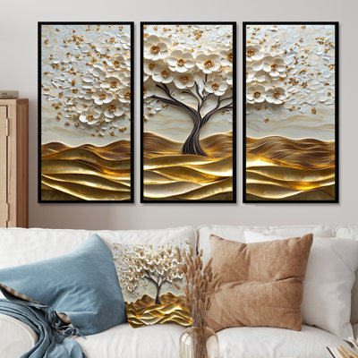 White Folk Art Basswood Gold Tree - Tree Amercian Basswood Wall Decor Set