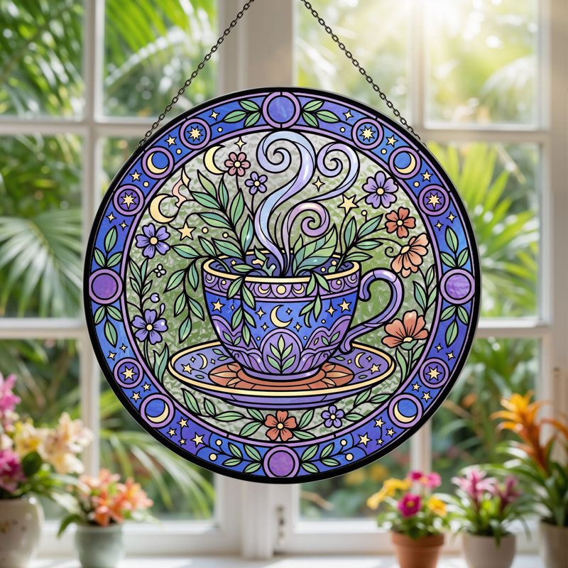 Panneau de vitrail en verre coloré, 7,8 heures, H 7,8 po