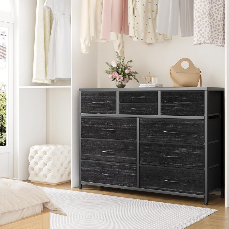 10 Drawers Dresser, Fabric Storage Drawers For Closets, Black Willow