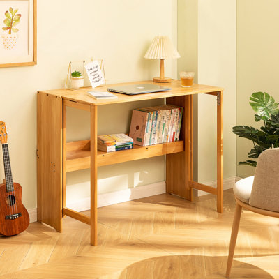 Bureau pliant en bambou, bureau d'ordinateur peu encombrant pour les petits espaces, table d'étude pliable pour chambre à coucher, bureau personnel, dortoir, appartement, couleur naturelle