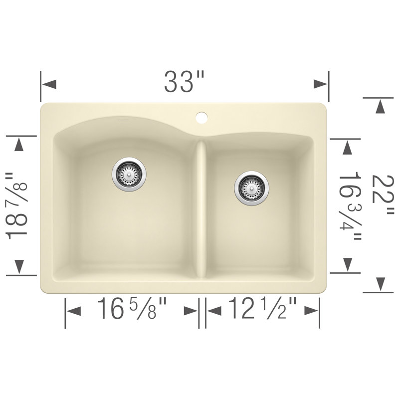 Diamond SILGRANIT 33" L x 22" W Double Bowl Drop-in/Undermount Kitchen Sink, Biscuit