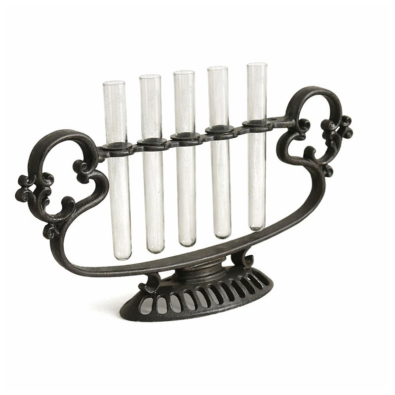 Petit vase Deny avec 5 tubes en verre, support en métal noir 17 pouces